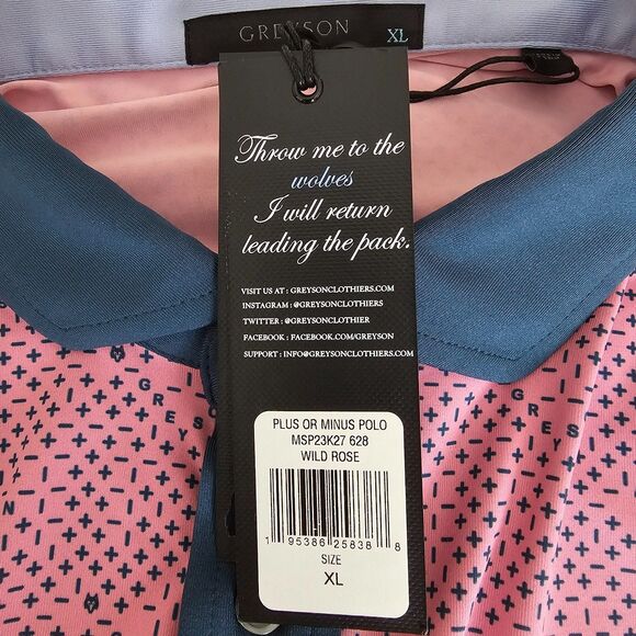GREYSON Men's XL Plus Or Minus Polo Shirt Wild Rose Pink Golf Performance NWT - Picture 7 of 12